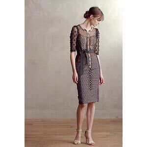 Anthropologie Beguile by Byron Lars Allusione Dress Black Lace Insert Sheath 2P